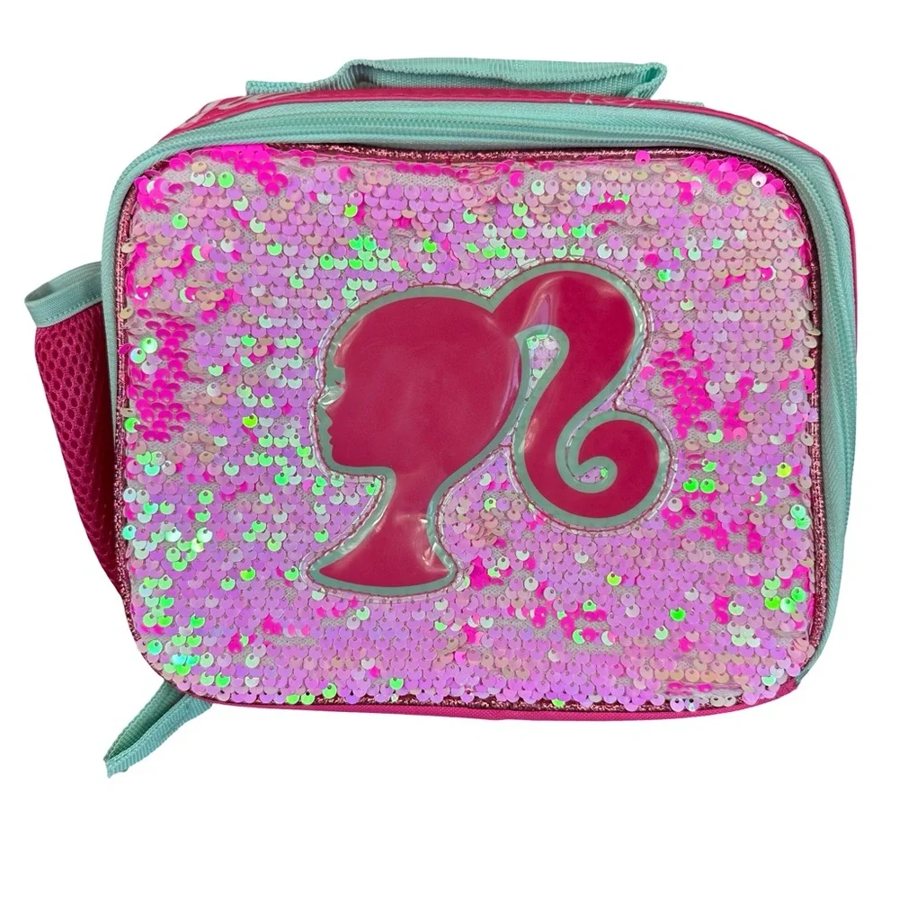 Mattel Barbie Pink Flip Sequin Soft School Lunchbox with Zipper